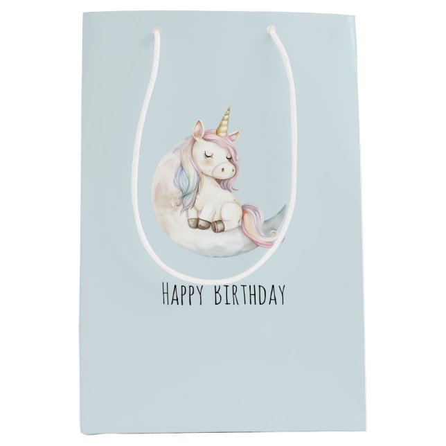 Blue Unicorn on Cloud Birthday Medium Gift Bag (Front)