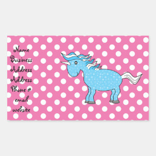 Blue unicorn on pink polkadots rectangular sticker
