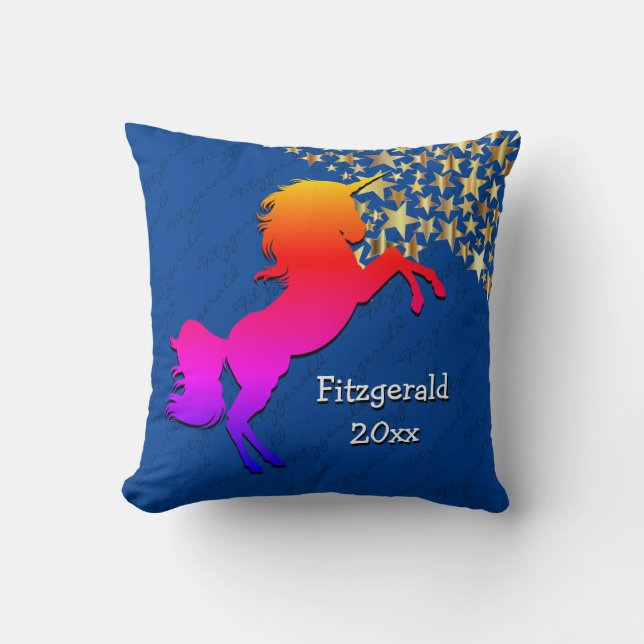 Blue UNICORN Personalised Keepsake Cushion (Front)