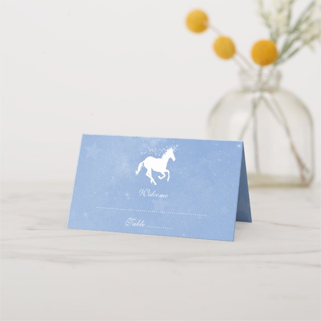 Blue Unicorn Reception Place Card (Front)