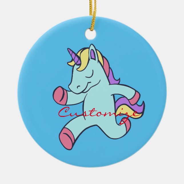 Blue Unicorn Running Thunder_Cove Ceramic Tree Decoration (Front)