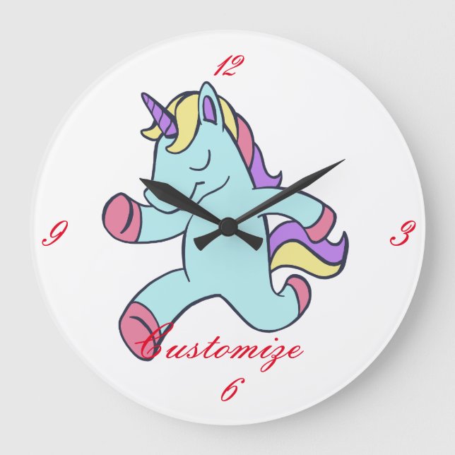 Blue Unicorn Running Thunder_Cove Large Clock (Front)