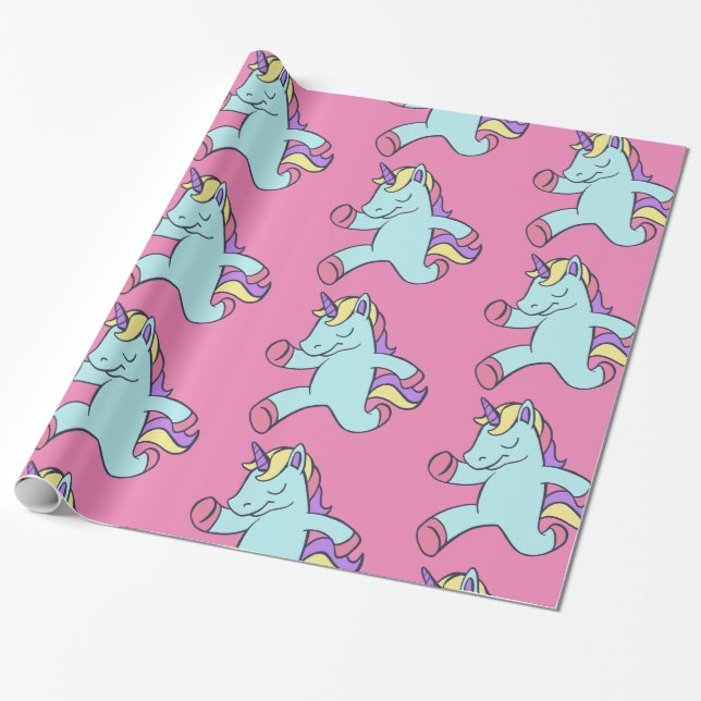 Blue Unicorn Running Thunder_Cove Wrapping Paper (Unrolled)