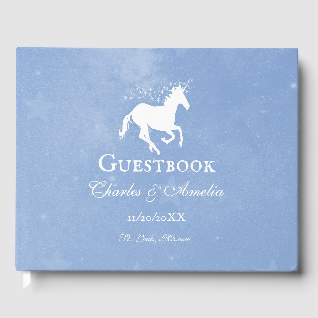 Blue Unicorn Wedding Guestbook (Front)