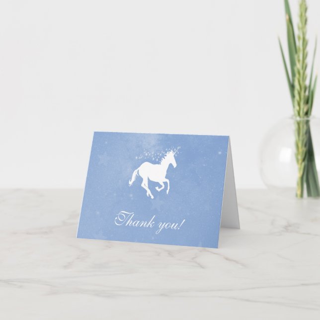 Blue Unicorn Wedding Thank You Cards (Front)