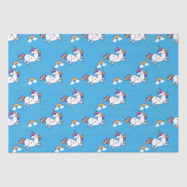 Blue Unicorns and Gold Stars Tissue Paper (Front)