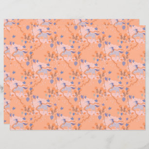 Blue unicorns on an orange background Paper Sheet