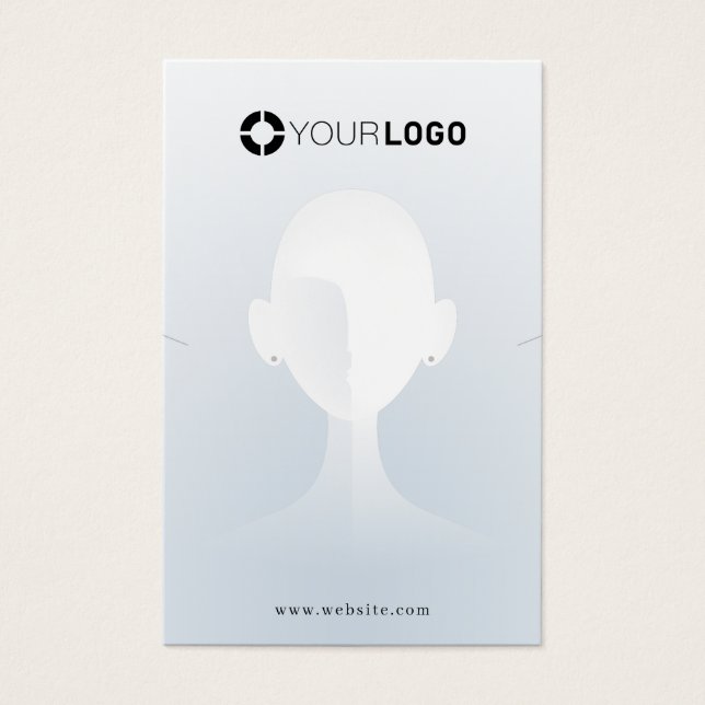 Blue unique portrait custom logo earring display (Front)