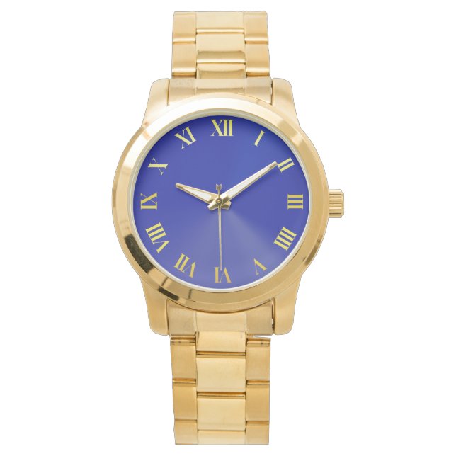 Blue Unisex Oversized Gold Bracelet Watch (Front)