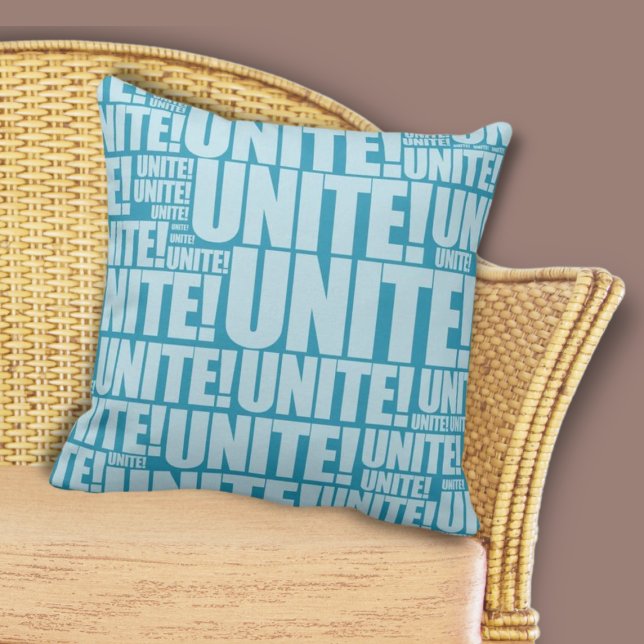 Blue UNITE! Typography Repeat Pattern Cushion (Blue UNITE! Typography Repeat Pattern Throw Pillow, Home & Living)