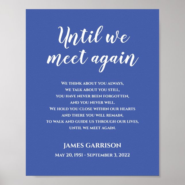Blue Until We Meet Again Celebration Of Life Poem Poster (Front)