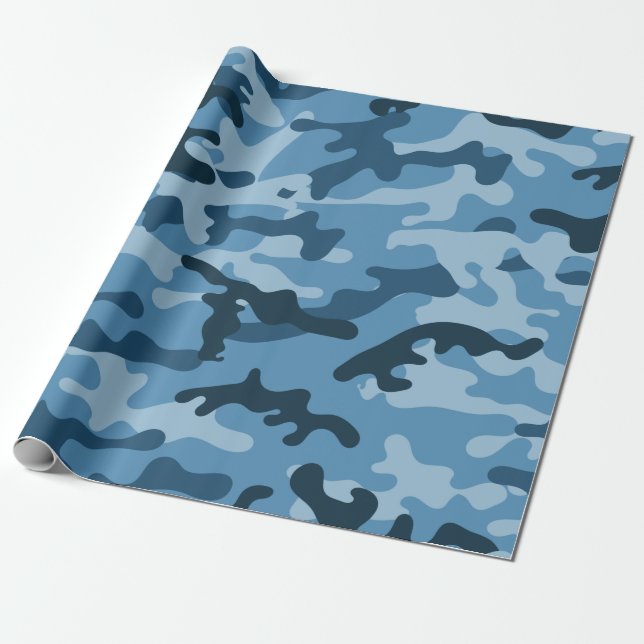 "BLUE URBAN CAMO" WRAPPING PAPER (Unrolled)