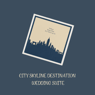 blue Urban modern City skyline Wedding destination Napkin