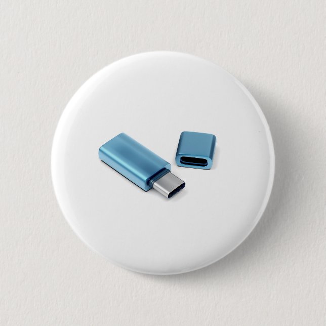 Blue usb-c flash stick 6 cm round badge (Front)