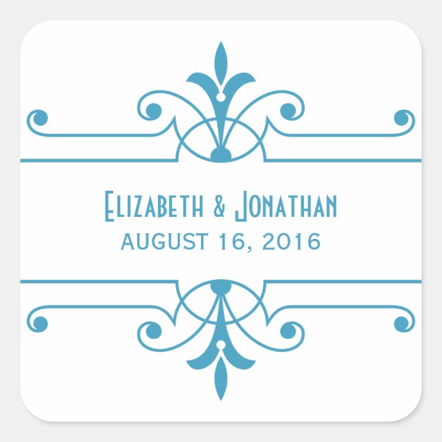 Blue v2 Fancy Ornamental Wedding Stickers (Front)
