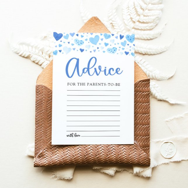 Blue Valentine Advice for the Parents Baby Shower Invitation (Watercolor Blue Hearts Valentine Sweetheart February Boy Advice for the Parents Baby Shower Game )