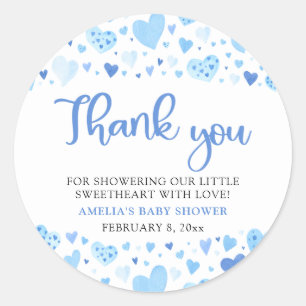 Blue Valentine Boy Little Sweetheart Baby Shower Classic Round Sticker