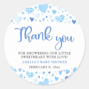 Blue Valentine Boy Little Sweetheart Baby Shower Classic Round Sticker