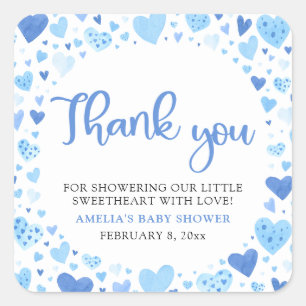 Blue Valentine Boy Little Sweetheart Baby Shower Square Sticker