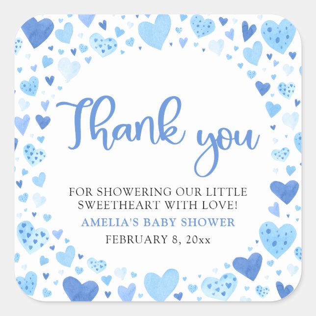 Blue Valentine Boy Little Sweetheart Baby Shower Square Sticker (Front)