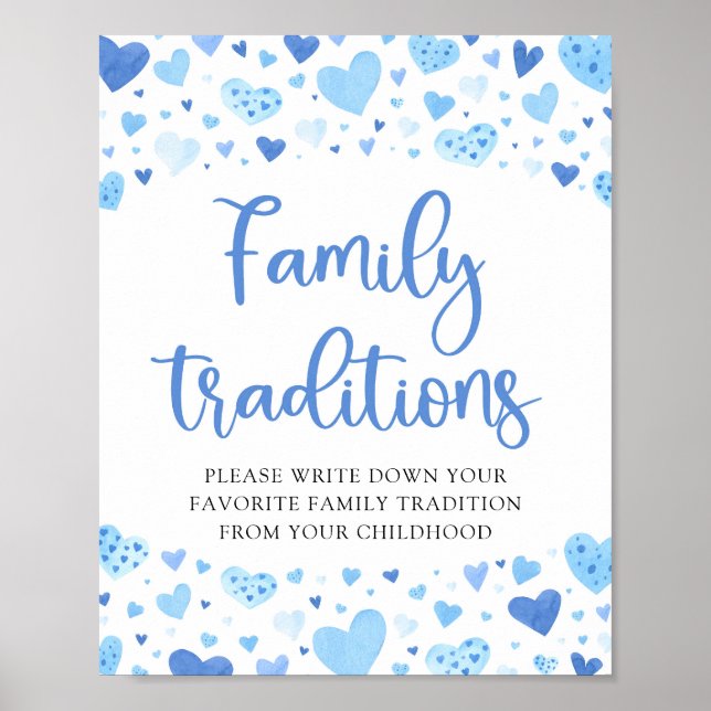 Blue Valentine Family Traditions Baby Shower Sign (Front)