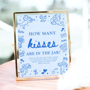 Blue Valentine Guess How Many Kisses Baby Shower  Poster