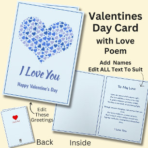 Blue Valentine Heart with Love Poem Card