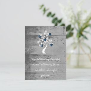 Blue Valentine Hearts Tree Flat Note Card