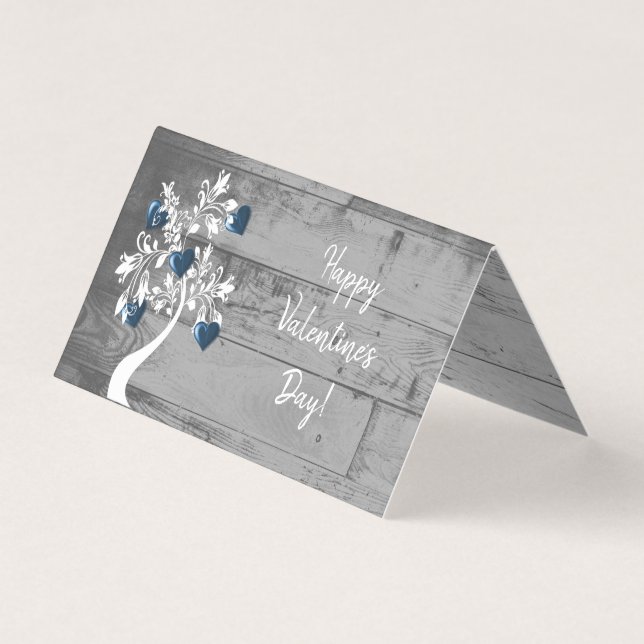 Blue Valentine Hearts Tree Folded Card (Front)