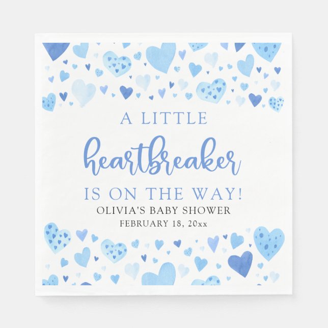 Blue Valentine Little Heartbreaker Baby Shower Napkin (Front)