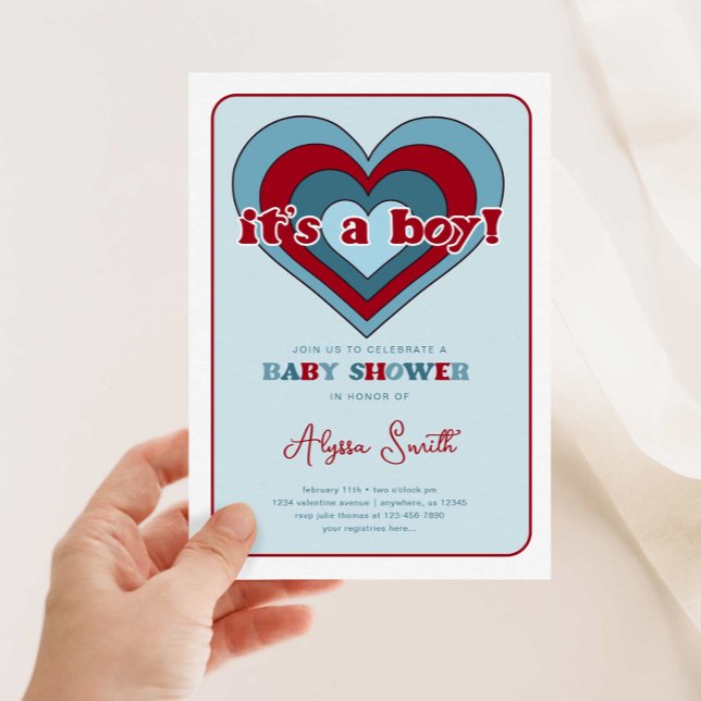Blue Valentine's Day Hearts Boy Baby Shower Invitation (Creator Uploaded)