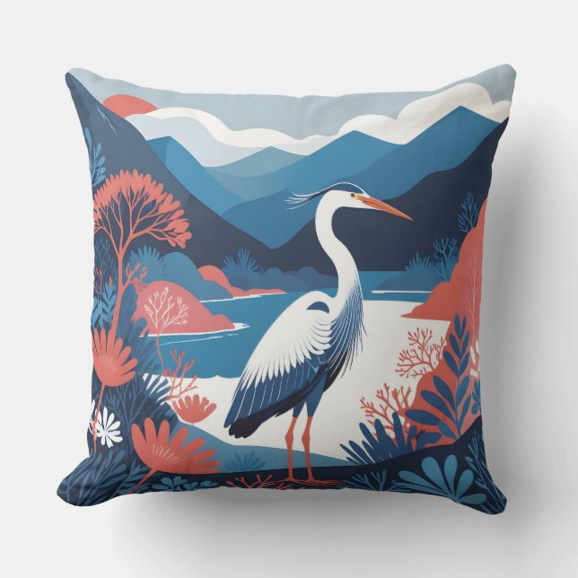 blue valley heron outdoor pillow (Front)