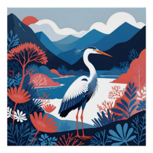 blue valley heron poster