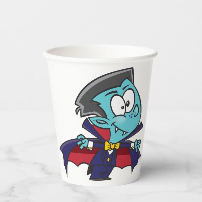 Blue Vampire Boy with Cape Cute Dracula Paper Cups (Front)
