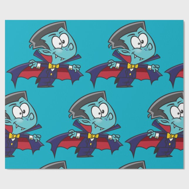 Blue Vampire Boy with Cape Cute Dracula Wrapping Paper (Flat)