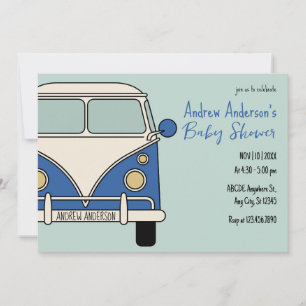 Blue van vintage baby shower invitation