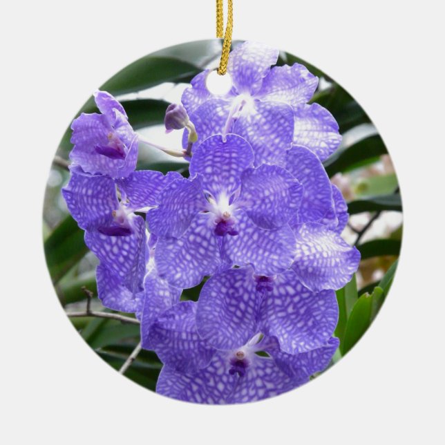 Blue Vanda Orchid Flowers Ceramic Tree Decoration (Front)