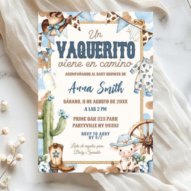 Blue Vaquerito Spanish Baby Shower Invitation (Creator Uploaded)