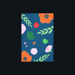 Blue Various Flowers Modern Illustration Floral Canvas Print<br><div class="desc">This canvas art features my various flower illustration with leaves,  foliage,  botanical succulents,  roses,  poppies in orange,  greens,  pinks and vibrant colours on a modern navy blue. Brighten up any space with this accent piece. 
©LorenaDepante ©LDdesignloft</div>