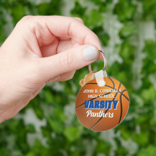 Blue Varsity Basketball Custom High School Key Ring
