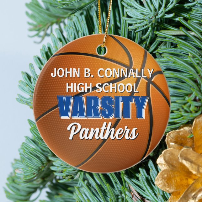 Blue Varsity Basketball Team Customised Christmas Ceramic Tree Decoration (Creator Uploaded)