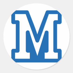 Blue Varsity Letter M Monogram Classic Round Sticker