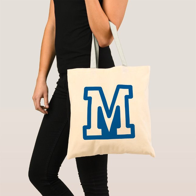 Blue Varsity Letter M Monogram Tote Bag (Creator Uploaded)