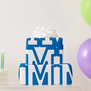 Blue Varsity Letter M Monogram Wrapping Paper