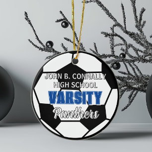 Blue Varsity Soccer Custom High School Christmas Ceramic Tree Decoration