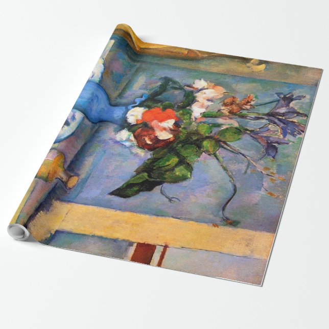 Blue Vase Flowers, Paul Cezanne Wrapping Paper (Unrolled)