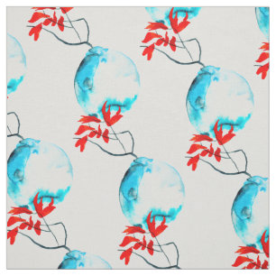 Blue vase watercolor ikebana fabric