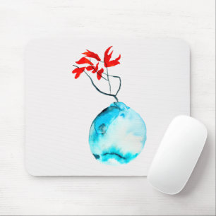 Blue vase watercolor ikebana mouse pad
