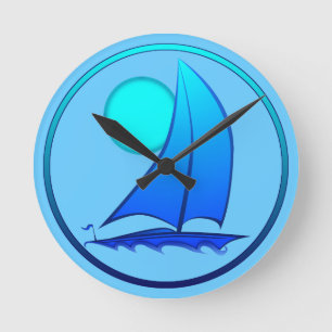 Blue Vector Sailboat Round Clock