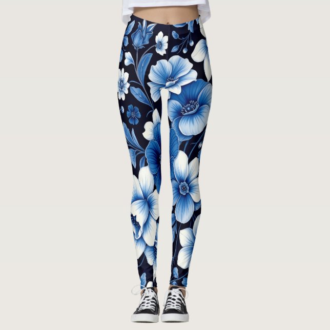 blue velvet blooms leggings (Front)